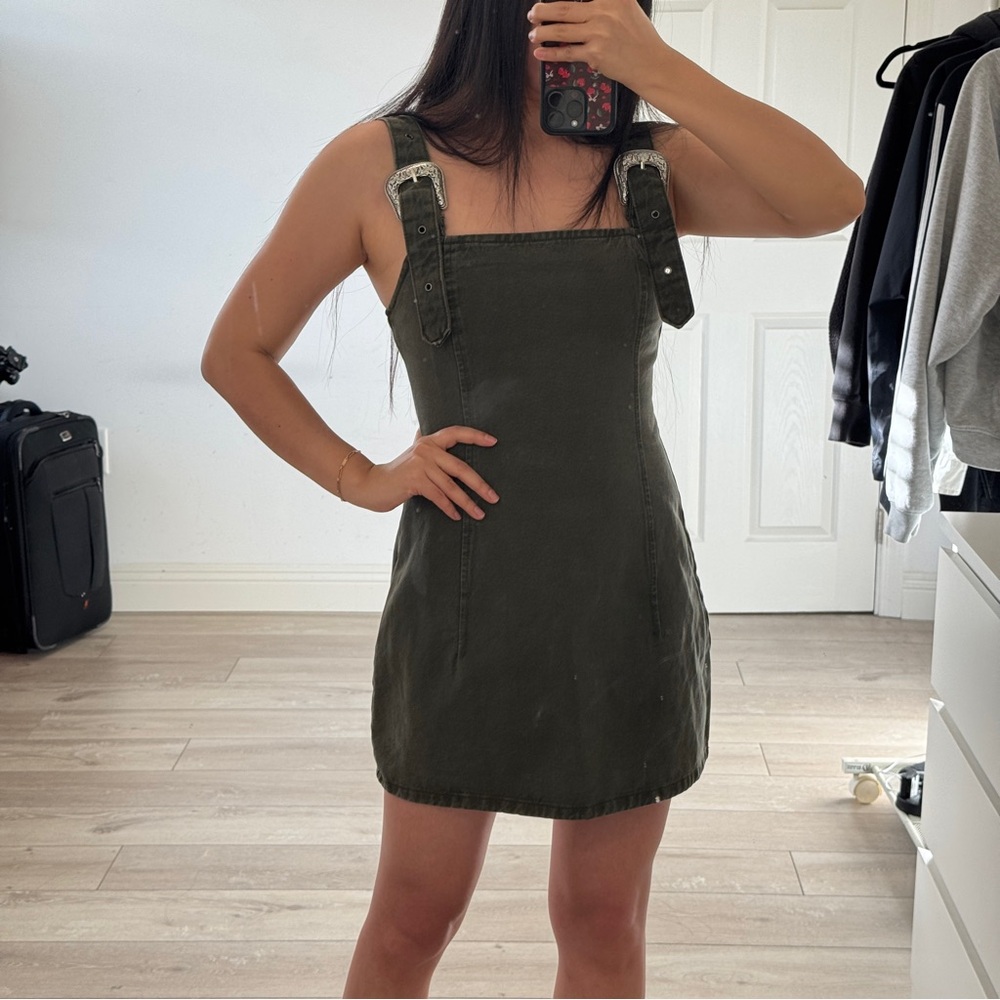 ZARA Olive Utility Pinafore Mini Dress